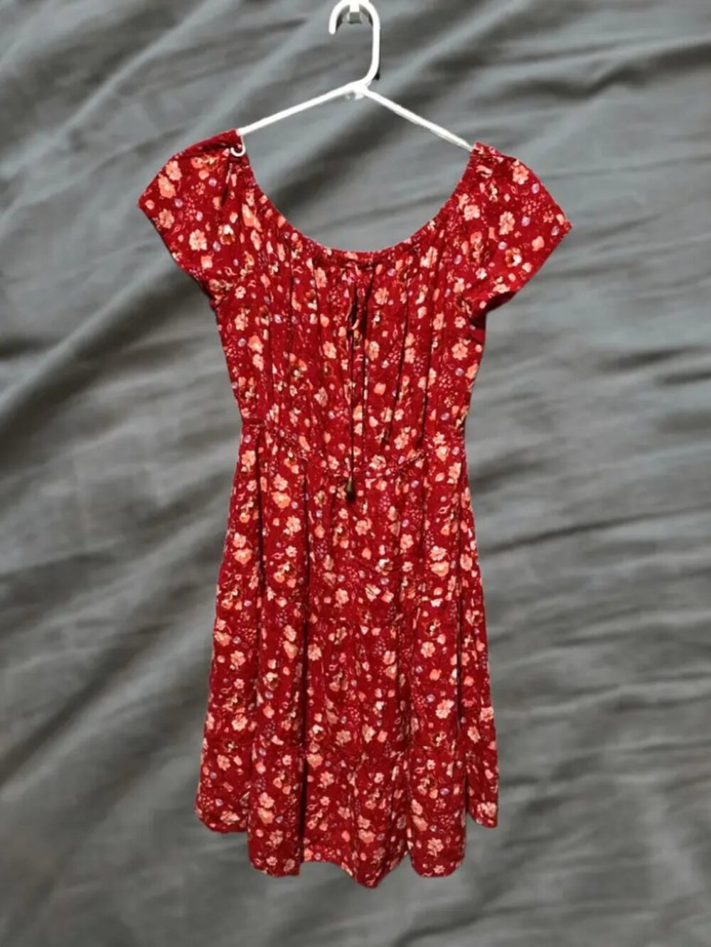 Indigo Rose Women PM Red Short Sleeve Floral Cottagecore Tunic Dress Shirt
